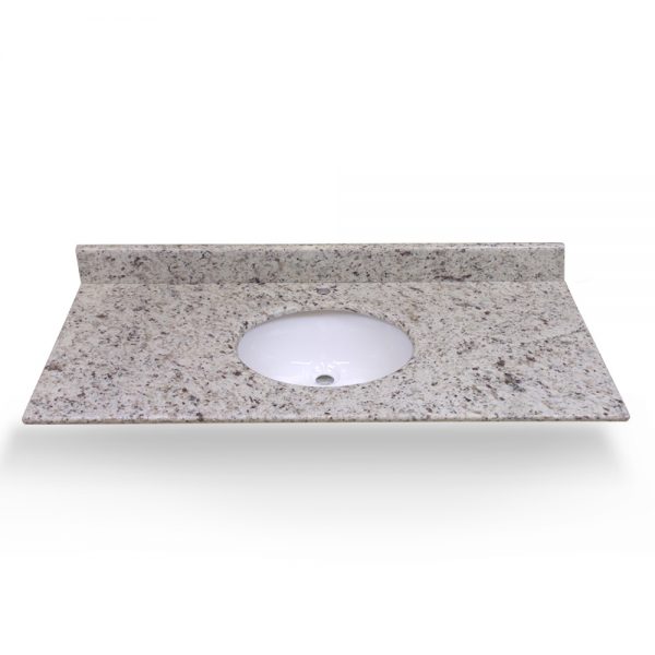 61" White Ornamental Single Round Sink With Granite Counter Top