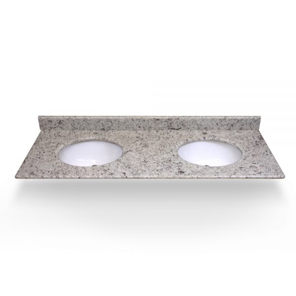 61" White Ornamental Double Round Sink Granite Counter Top