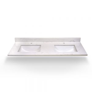 61" Dove White Double Square Sink Quartz Counter Top