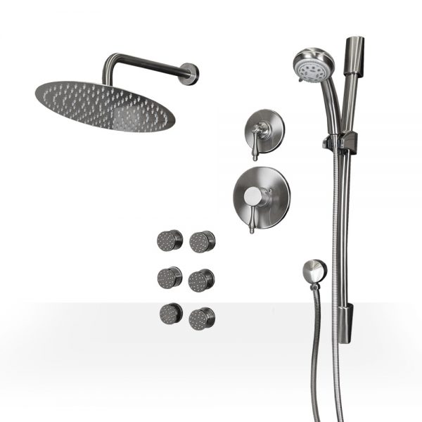 Round Brushed Nickel Shower Kit with Jets
